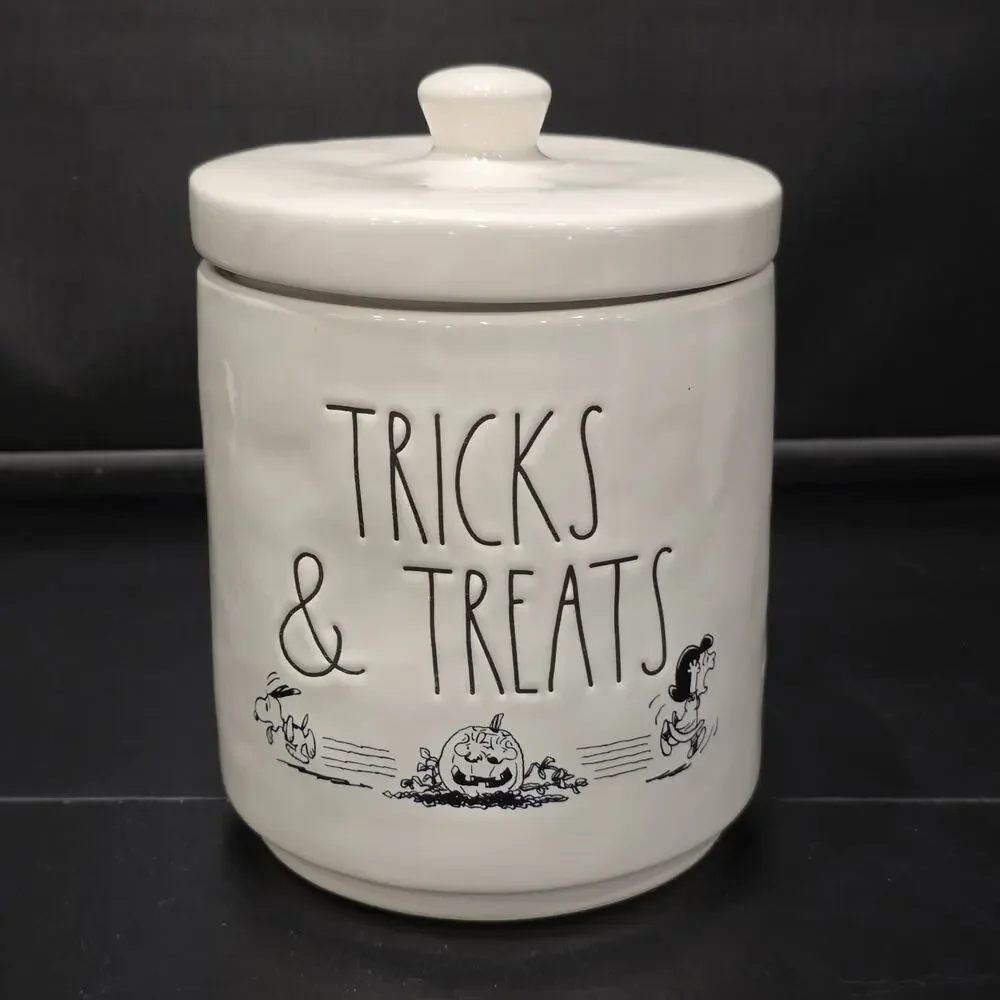 Peanuts Rae Dunn Tricks & Treats Halloween Canister Cookie Jar Snoopy Lucy